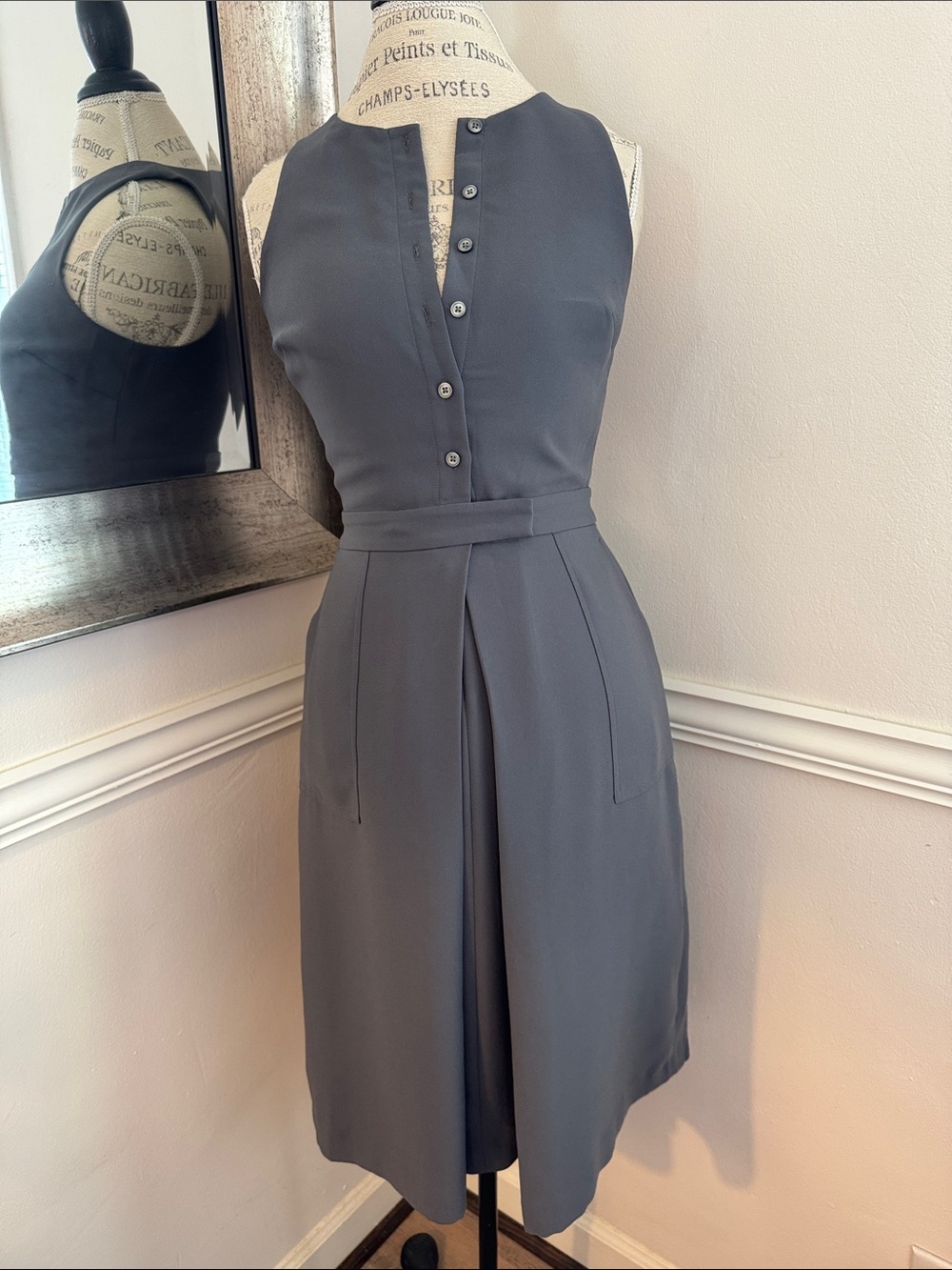 Banana Republic Slate Gray Sleeveless Pleated Waist Midi Dress | Size 2 (US)